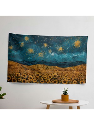 Yıldızlı Gece Gökyüzü Duvar Örtüsü -  Pamuk Sırt, Polyester Ön - Ranforce Kumaş  - Süblimasyon