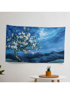 Badem Çiçekleri - Van Gogh Çiçekli Duvar Örtüsü | Ranforce Kumaş, Canlı Renkler | Yatak Odası,
