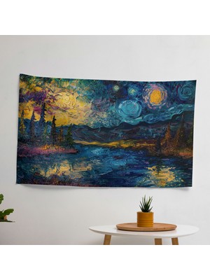 Yıldızlı Gece Vincent Van Gogh Duvar Örtüsü -  Pamuk Sırt - Ranforce Kumaş  - Süblimasyon