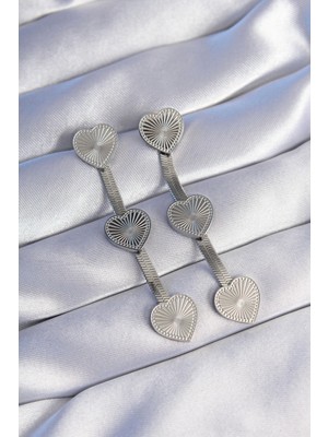 316L Çelik Gümüş Renk Uzun Italyan Zincir Detaylı Kalp Küpe - TJ-BKP9023