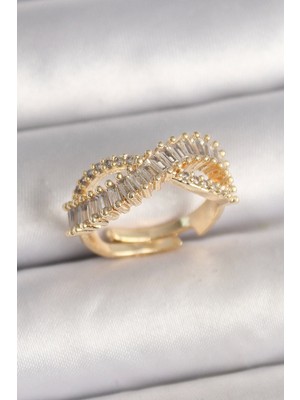 Pirinç Gold Renk Su Yolu Zirkon Taşlı Sonsuzluk Model Ayarlanabilir Kadın Yüzük - TJ-BYK3695