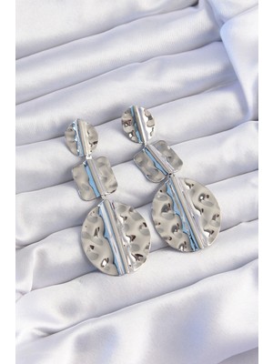 Pirinç Gümüş Renk Geometrik Ezme Plaka Küpe - TJ-BKP9245