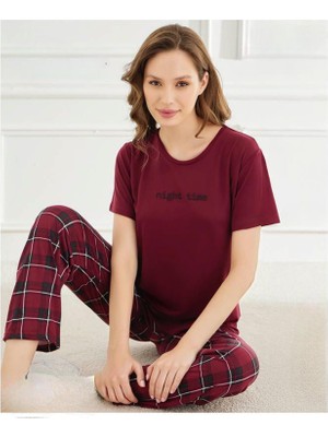 Mihra Kadın Bisiklet Yaka Milan Likralı Kısa Kol Pijama Takımı 50107BB - 1 Adet