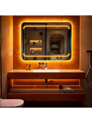 Recta Amber Led'li Lazer Kumlamalı Lavabo & Banyo Aynası (Dokunmatik Sensörlü)
