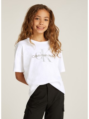 Calvin Klein Baskılı Beyaz Kız Çocuk T-Shirt IG0IG02801YAF