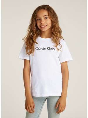 Calvin Klein Baskılı Beyaz Erkek Çocuk T-Shirt IU0IU00682YAF