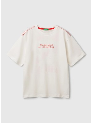 Benetton Baskılı Beyaz Erkek Çocuk T-Shirt 3I1XC10P4