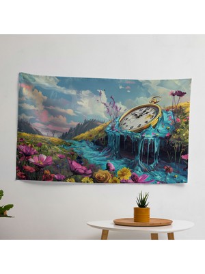 Painted Anarchy Gerçeküstü Eriyen Saat Duvar Örtüsü -  Pamuk Sırt, Polyester Ön - Canlı Renkler, Yatak