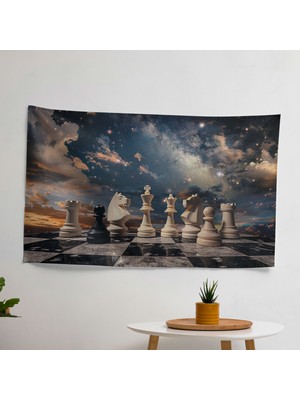 Painted Anarchy Dev Satranç Taşlı ve Lı Sürrealizm Duvar Örtüsü -  Pamuk Sırt, Ranforce Kumaş - Yatak