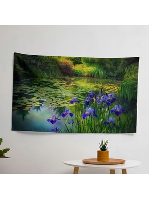 Painted Anarchy Serene Garden Empresyonist Çiçekli Duvar Örtüsü -  Pamuk Sırtlı, Canlı Renkler - Yatak