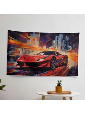 Modern Soyut Ferrari Sanat Duvar Örtüsü - Canlı Renkler, Süblimasyon Baskı -  Pamuk Sırt
