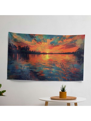 Empresyonizm Günbatımı Gölü Kumaş Duvar Örtüsü - Canlı Renkler, Yatak Odası, Oturma Odası,