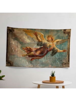Cennetten Gelen Görkemli Melek Duvar Örtüsü -  Pamuk Sırt, Polyester Ön - Canlı Renkler,