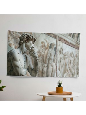 Modern Kreasyonlar - Michelangelo'dan Esinlenen Kumaş Duvar Sanatı Örtü - Canlı Renkler -