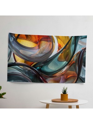 Soyut Sanat  Duvar Asılı Örtü - Canlı Ranforce Kumaş Baskı - Yatak Odası, Oturma Odası Veya