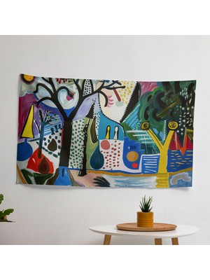 Gerçeküstü Manzara Duvar Örtüsü -  Pamuk Sırt, Polyester Ön - Canlı Renkler - Yatak Odası,