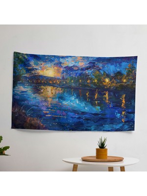 Vincent Van Gogh Yıldızlı Gece Duvar Örtüsü - Modern Sanat Dekoratif Kumaş Duvar Asılı, Yatak