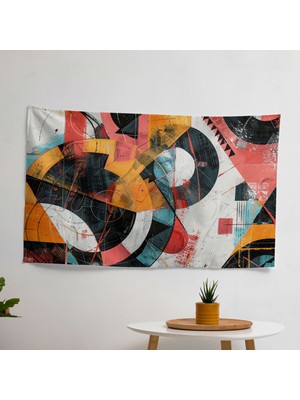 Geometrik Soyut Sanat Duvar Örtüsü - Canlı Renkler,  Pamuk Sırt, Süblimasyon Baskı, Hafif