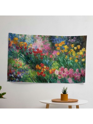 Renkli Lale Bahçe Duvar Örtüsü - Yatak Odası, Oturma Odası ve Yurt Için Canlı Pamuk Arka