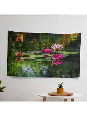 Yansıtıcı Nilüferler  Duvar Sanatı - Canlı Renklerle Modern Baskılı Duvar Örtüsü - Yatak Odası,