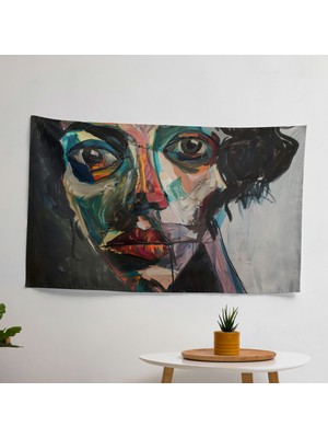 Modern Sanat Pablo Picasso Portre Duvar Örtüsü -  Pamuk Sırt, Polyester Ön, Canlı Renkler,