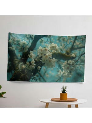 Vincent Van Gogh Çiçek Açan Badem Ağacı Duvar Örtüsü -  Pamuk Sırt, Polyester Ön - Canlı