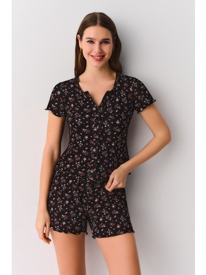 Suwen Mina Gömlek Yaka Şort Pijama Takımı