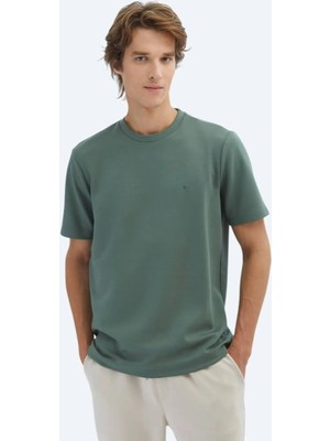 Yeşil Düz Bisiklet Yaka T-Shirt