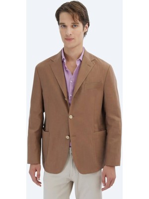 Kip Kahverengi Düz Comfort Fit Pamuk Karışımlı Ceket Erkek Blazer Modeli Yumuşak Kumaş Özelliği
