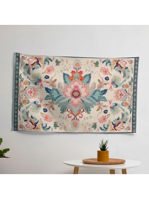Pastel Çiçek Türk Halısı  Duvar Örtüsü - %100 Pamuk Arka, Polyester Ön - Canlı Renkler, Hafif