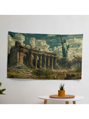 Neoklasizm Özgürlük Heykeli Duvar Örtüsü - %100 Pamuk Sırt, Polyester Ön - Canlı Renkler,