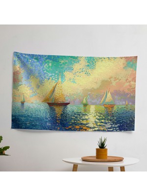 Pointillism Deniz Manzarası  Duvar Örtü - Yatak Odası, Oturma Odası ve Yurt Dekoru Için Canlı%