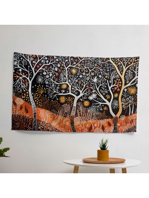 Yerli Ağaç Kabuğu Resminden Esinlenen Duvar Örtüsü - %100 Pamuk Sırt, Polyester Ön, Canlı