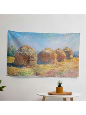 Empresyonist Manzara Duvar Örtüsü - %100 Pamuk Sırt - Monet Saman Yığını - Canlı Renkler -