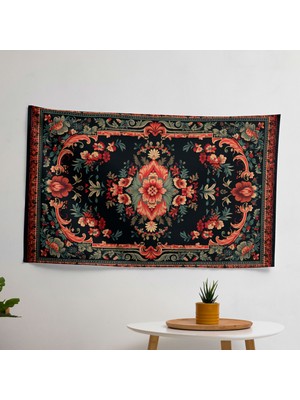 Karmaşık Türk Halısı Duvar Örtüsü - %100 Pamuk ve Polyester Kumaş, Canlı Renkler - Hafif Yatak
