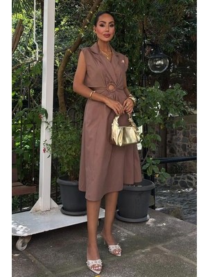 Passense Göbeği Halka Detaylı Midi Boy Elbise 2896