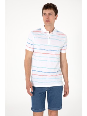 U.S. Polo Assn. Erkek Regular Fit Polo Yaka Beyaz Çizgili Tişört 50299642-VR013