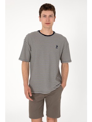 U.S. Polo Assn. Erkek Comfort Fit Bisiklet Yaka Lacivert Örgü Desenli Tişört 50300153-VR033