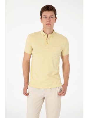 U.S. Polo Assn. Erkek Slim Fit Polo Yaka Cepli Açık Haki Dokulu Tişört 50300084-VR183