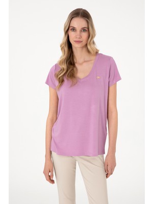 U.S. Polo Assn. Kadın Fuşya Basic Tişört 50300829-VR023