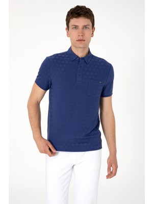 U.S. Polo Assn. Erkek Slim Fit Polo Yaka Cepli Açık Lacivert Dokulu Tişört 50300036-VR059