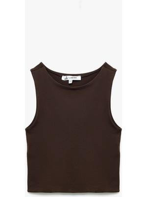 Koton Bisiklet Yaka Kolsuz Dar Kesim Pamuklu Basic Crop Atlet