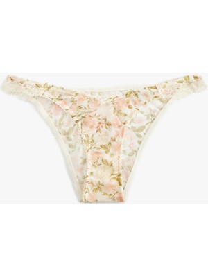 Koton Transparan Dantel Detaylı Tül Çiçekli Brazilian Külot