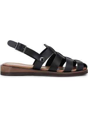 Tamer Tanca Kadın Hakiki Deri Siyah Deri Düz Sandalet 1108 1504 Bn Sndlt Y25 Sıyah Dr