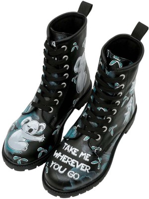 Kadın Vegan Deri Siyah Uzun Bot - Koala Hug Tasarım