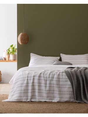 Madame Coco Raya Çift Kişilik %100 Pamuk İpliği Boyalı Nevresim Takımı - Beyaz/Gri