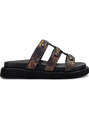 Tamer Tanca Kadın  Deri Bej Leopar Düz Terlik 838 254 Bn Trlk Y25 Bej Leopar