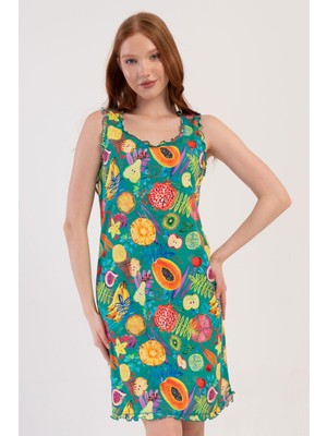 Kadın Geniş Askı Yeşil Gecelik %100 PAMUK C9T3N2O904