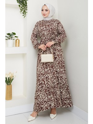 İlkimay.com Zelal Dokuma Viskon Elbise 1480 - Kahve