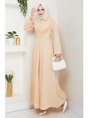 İlkimay.com Renda Belden Bağlamalı Elbise 1467 - Taş